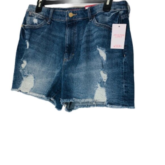 Jennifer Lopez Womens High Rise Med Wash Distressed Jean Shorts Sz 16 New - Picture 4 of 9